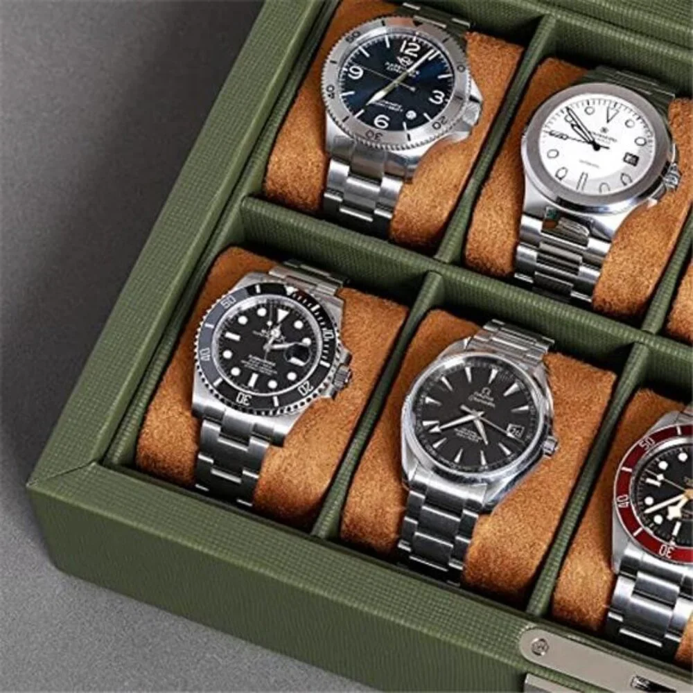 10 Slot Leather Watch Box Luxury Case Display Jewelry Organizer